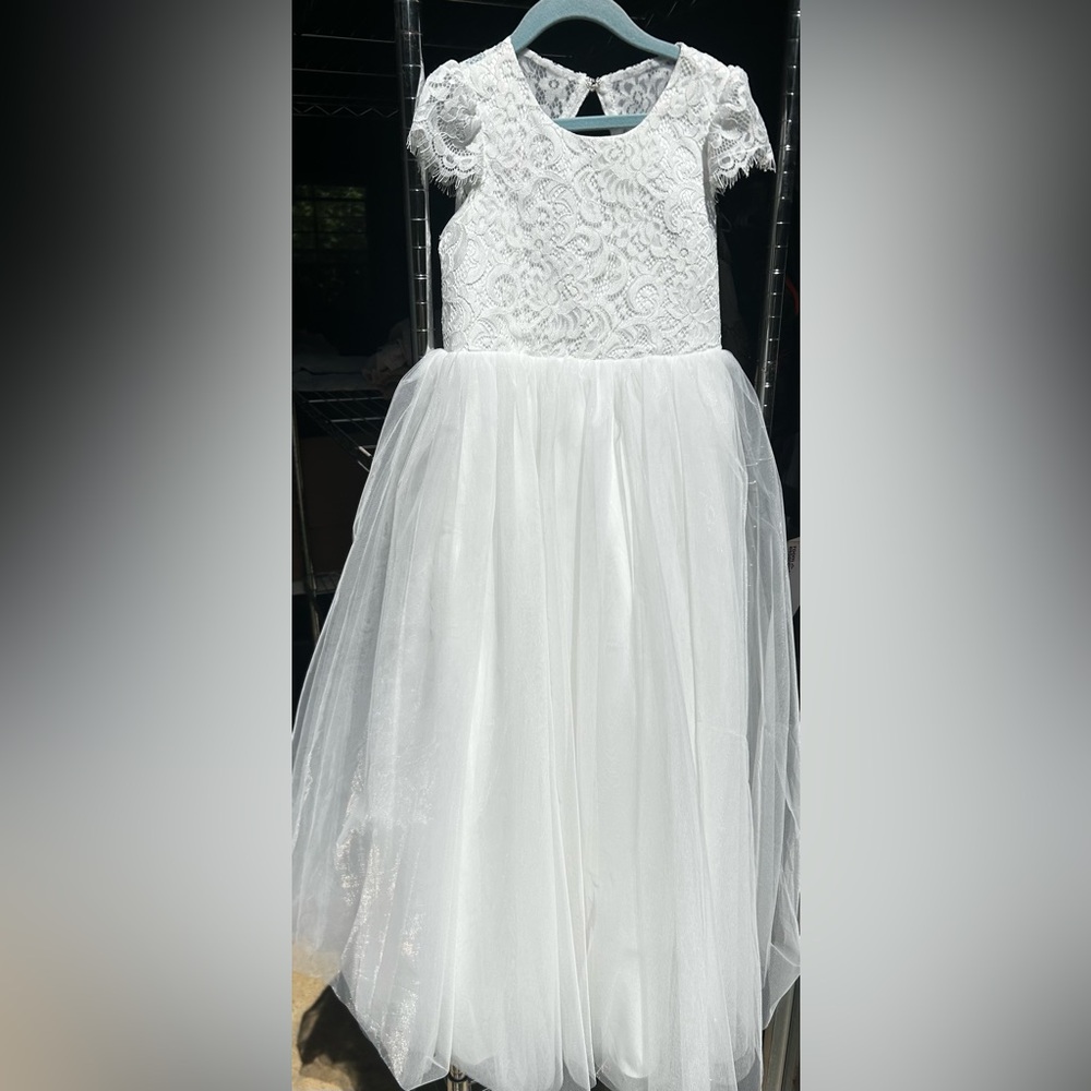 Elegant White Lace Flower Girl or Formal Dress